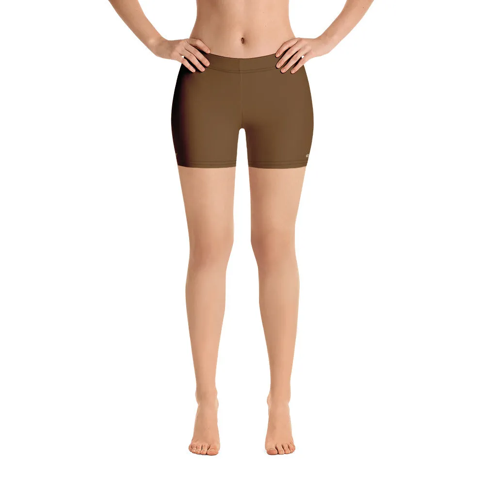 Brown Solid Color Women's Shorts, Earth Brown Designer Gym Tights For Ladies-Made in USA/EU