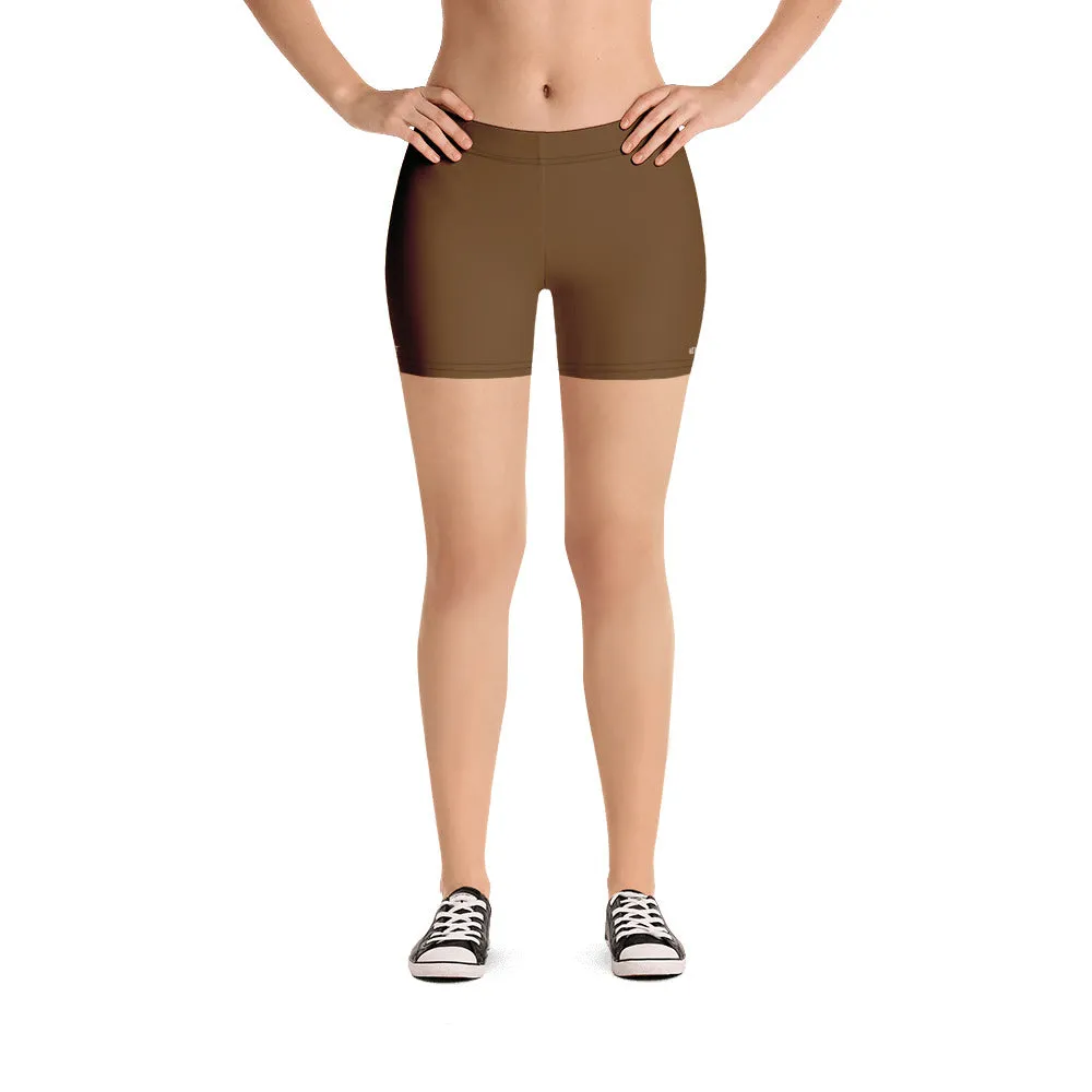 Brown Solid Color Women's Shorts, Earth Brown Designer Gym Tights For Ladies-Made in USA/EU