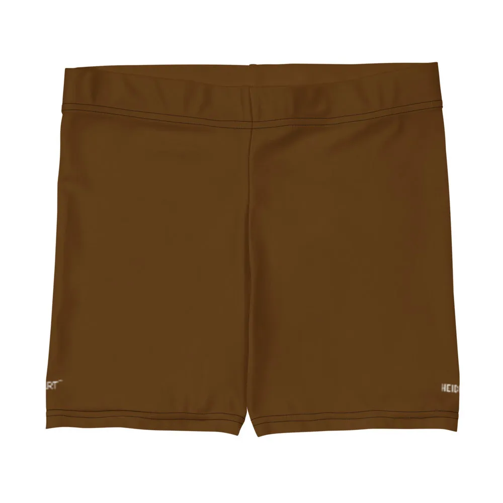Brown Solid Color Women's Shorts, Earth Brown Designer Gym Tights For Ladies-Made in USA/EU