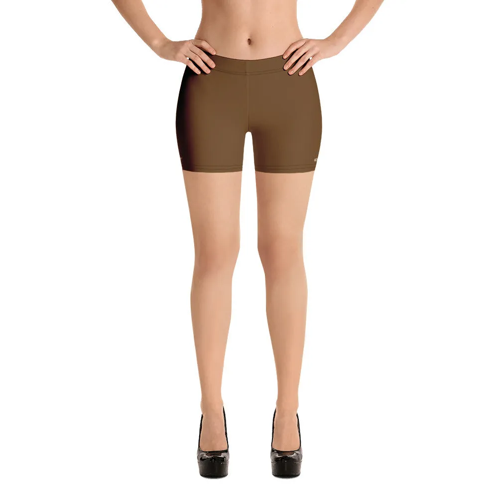 Brown Solid Color Women's Shorts, Earth Brown Designer Gym Tights For Ladies-Made in USA/EU