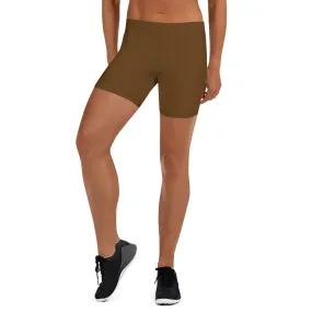 Brown Solid Color Women's Shorts, Earth Brown Designer Gym Tights For Ladies-Made in USA/EU