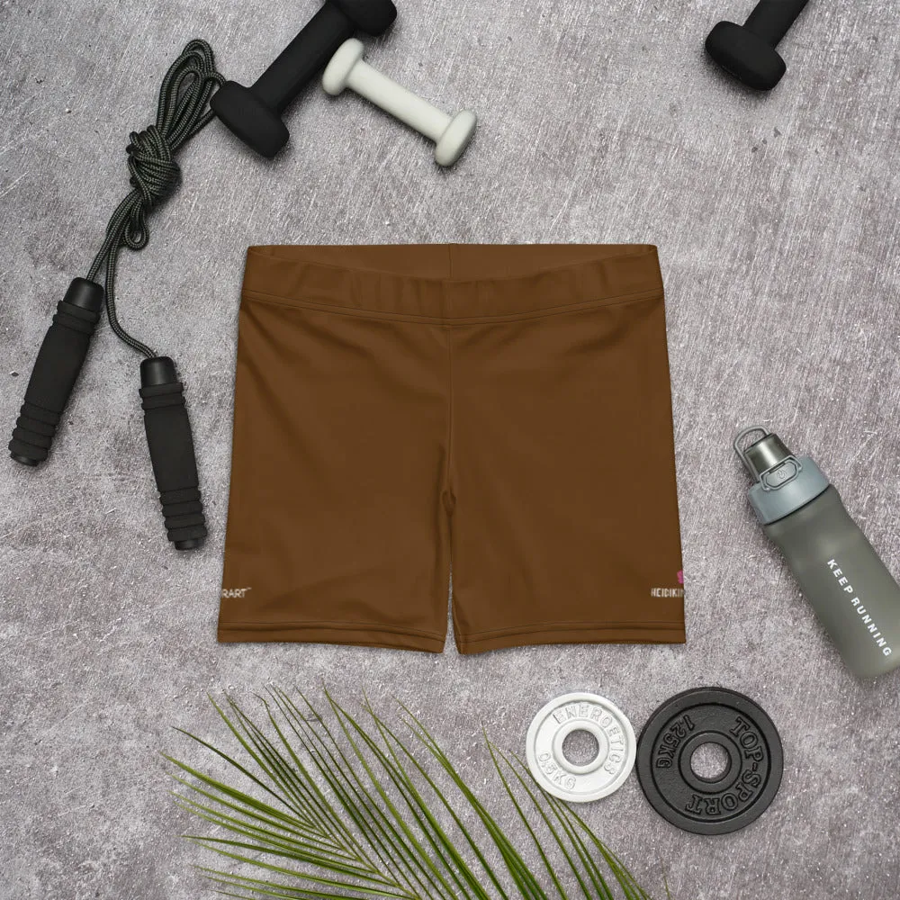 Brown Solid Color Women's Shorts, Earth Brown Designer Gym Tights For Ladies-Made in USA/EU