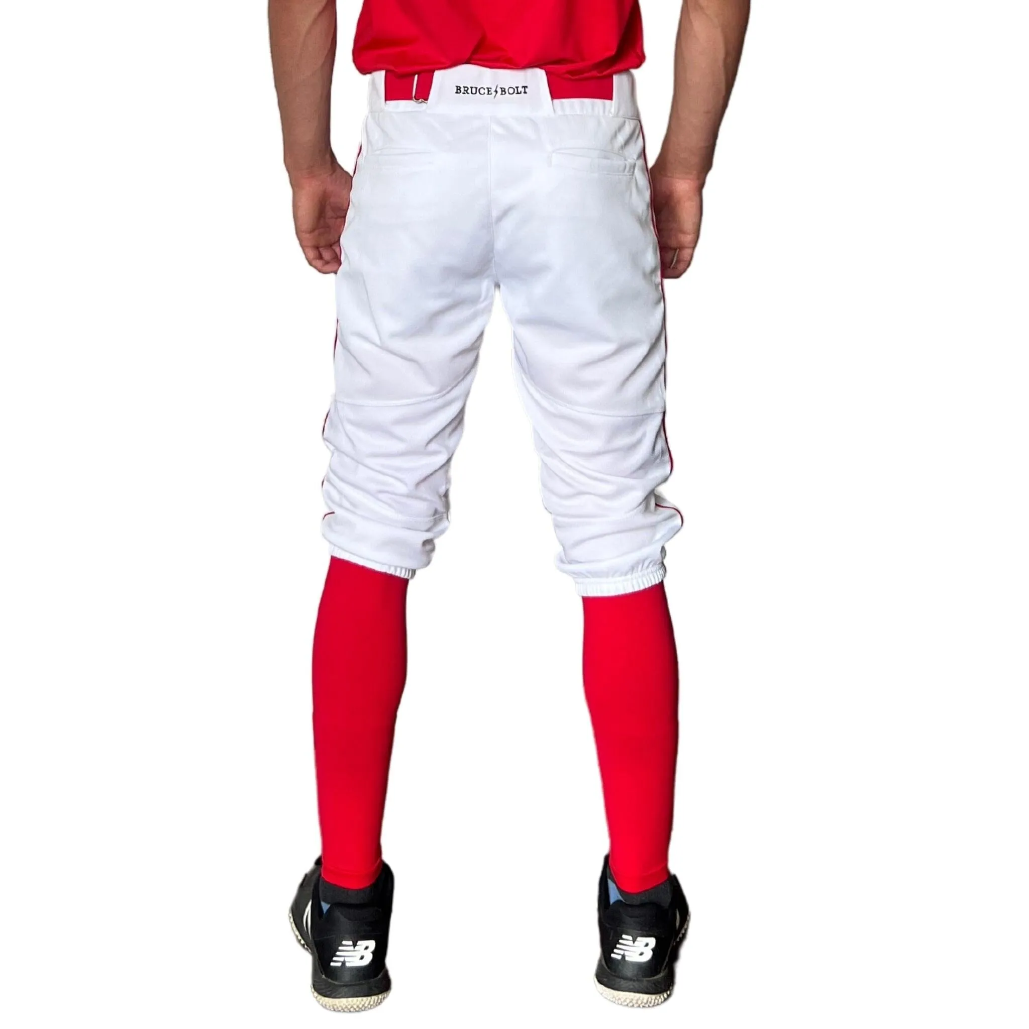 BRUCE BOLT Premium Pro Baseball Knicker - WHITE w/ Red