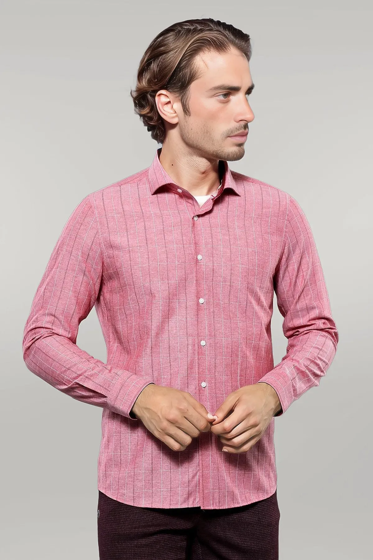 Checked Light Burgundy Men's Shirt | Wessi