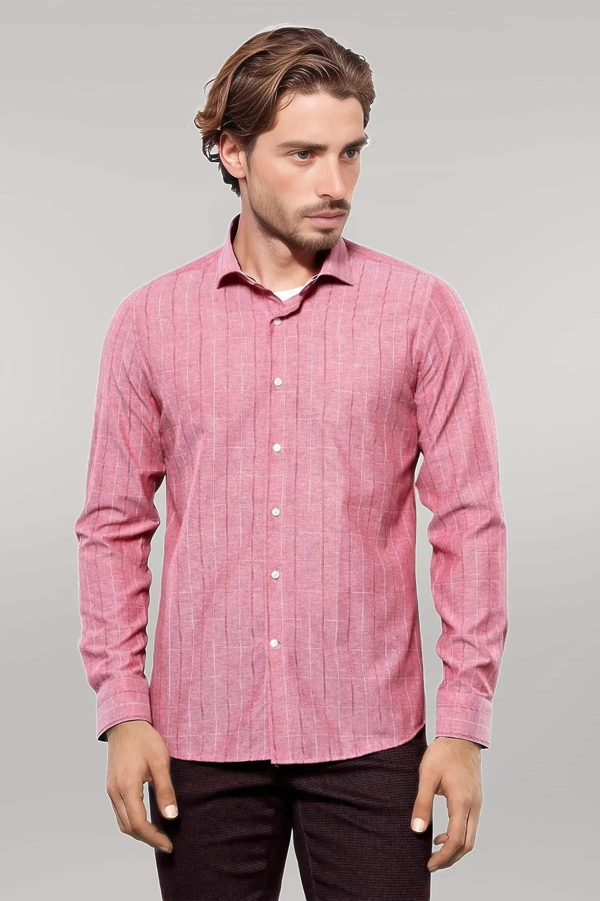 Checked Light Burgundy Men's Shirt | Wessi