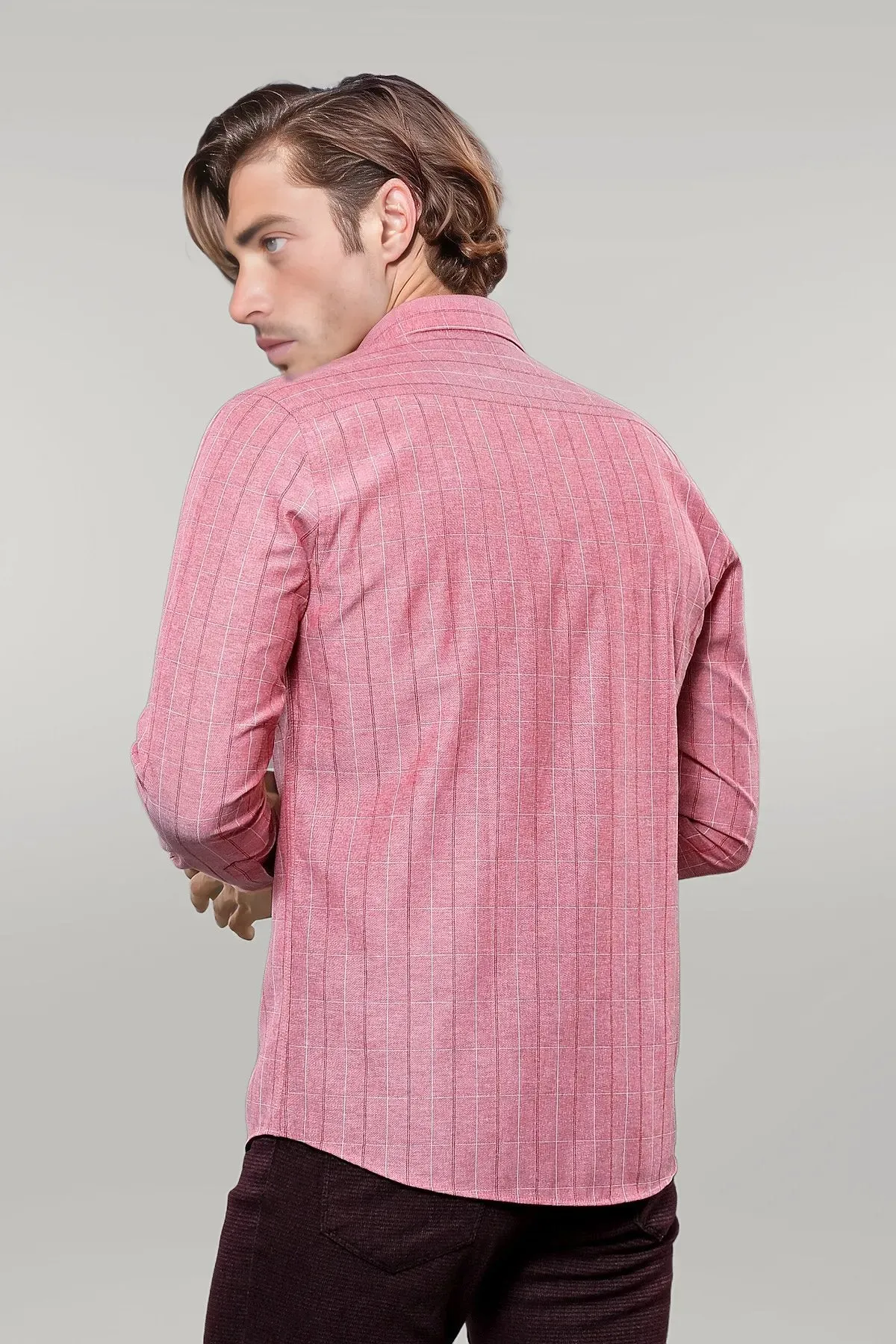 Checked Light Burgundy Men's Shirt | Wessi