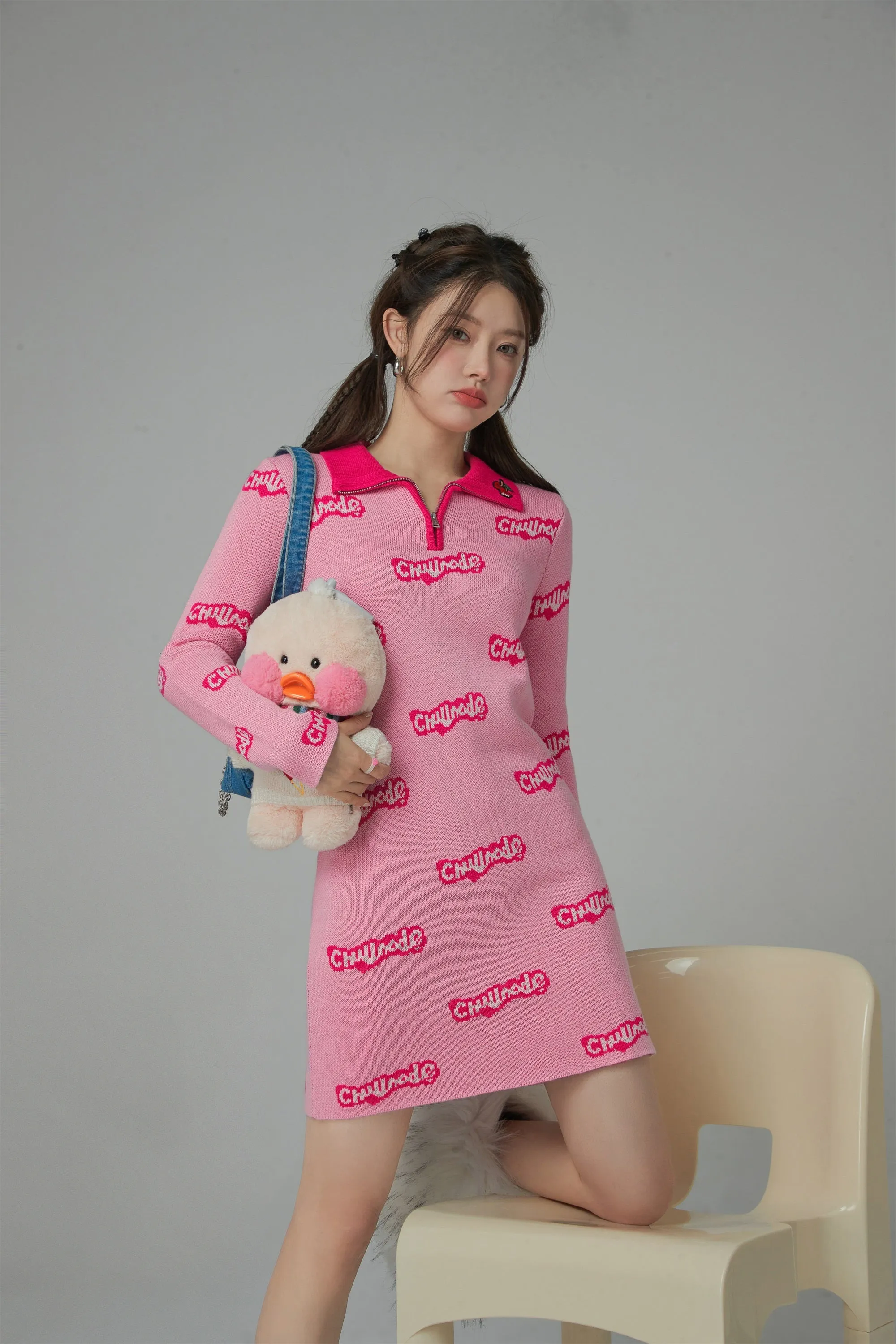 Cherry Detail Knit Polo Dress