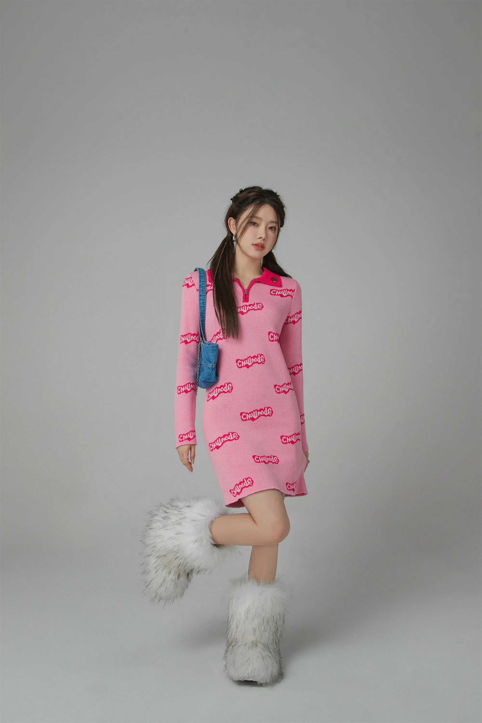 Cherry Detail Knit Polo Dress