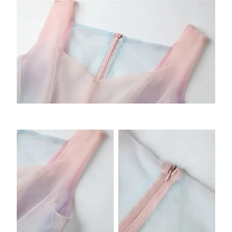 Chic A-line Elegance: Rainbow Slip Dress Ensemble