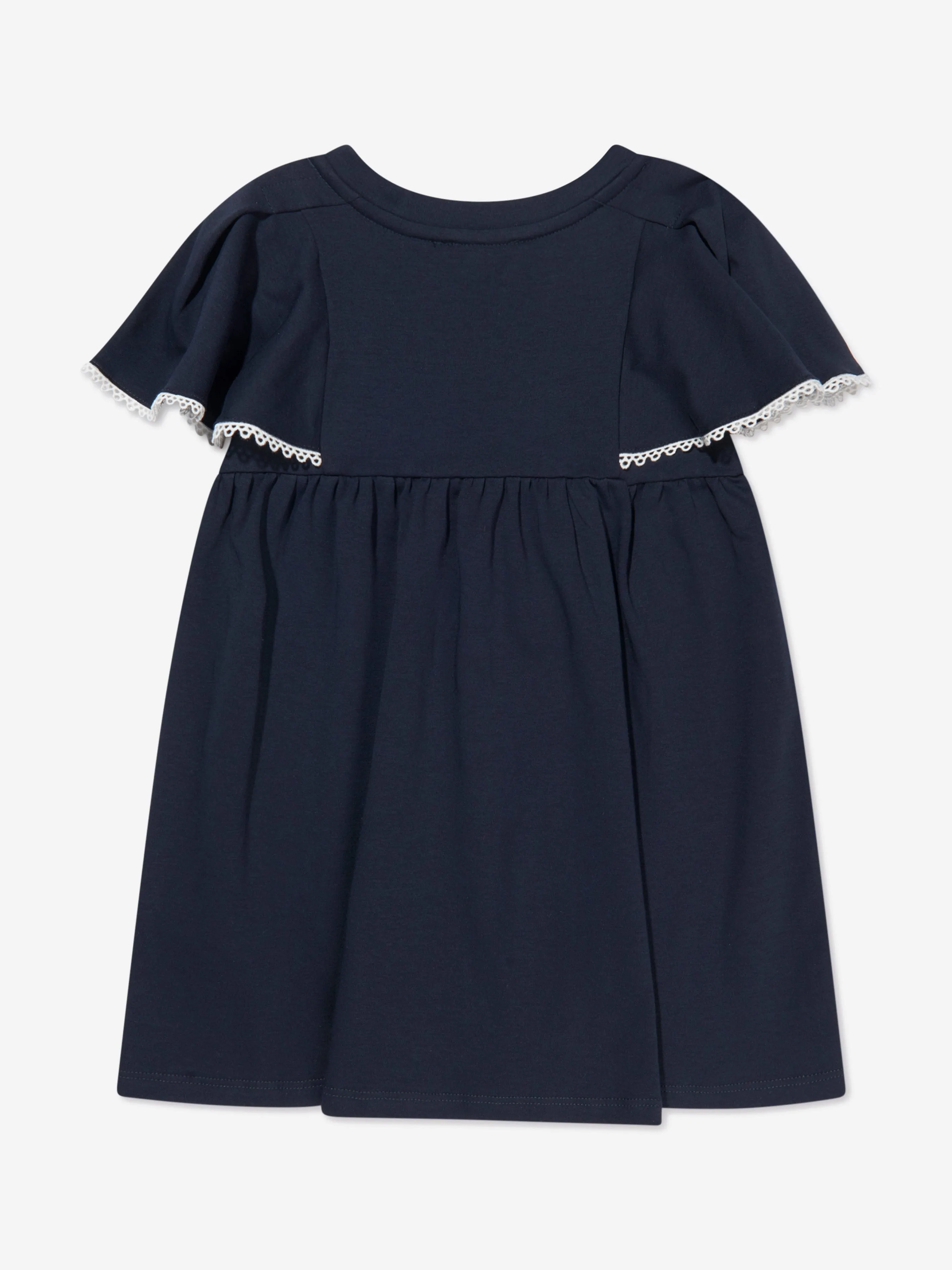 Chloé Girls Organic Cotton Flutter Sleeve Dress in Navy