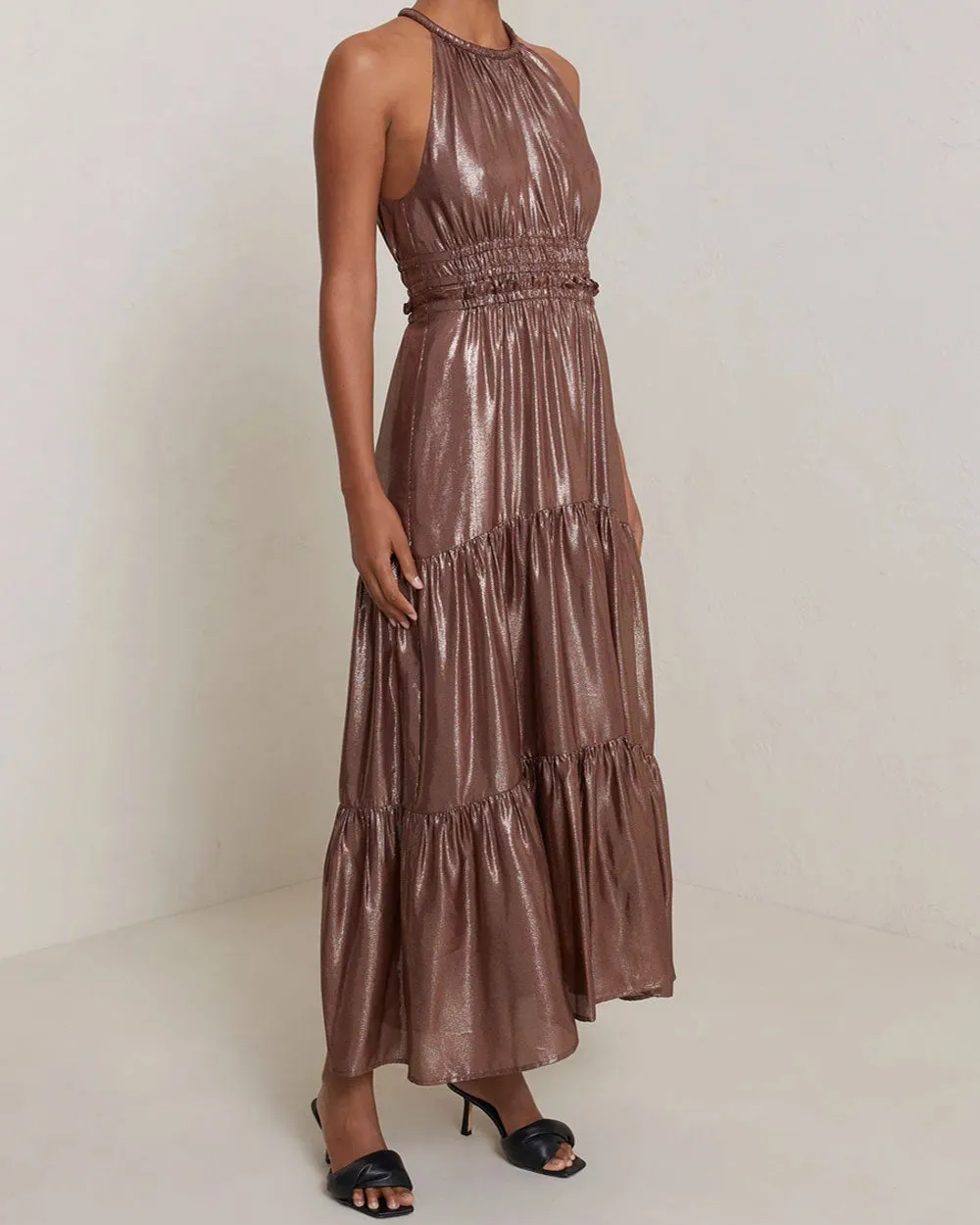Chocolate Gold Elara Midi Dress