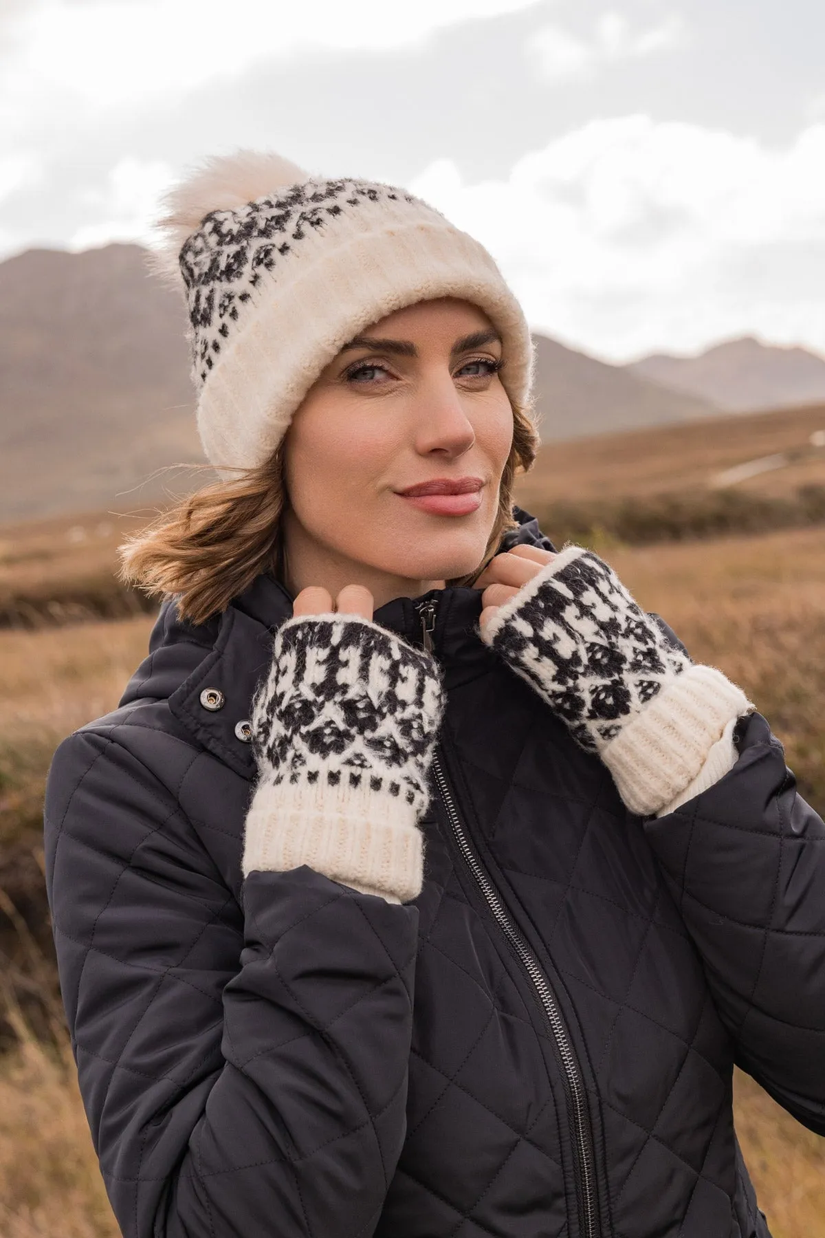 Cream Fairisle Knit Beanie Hat