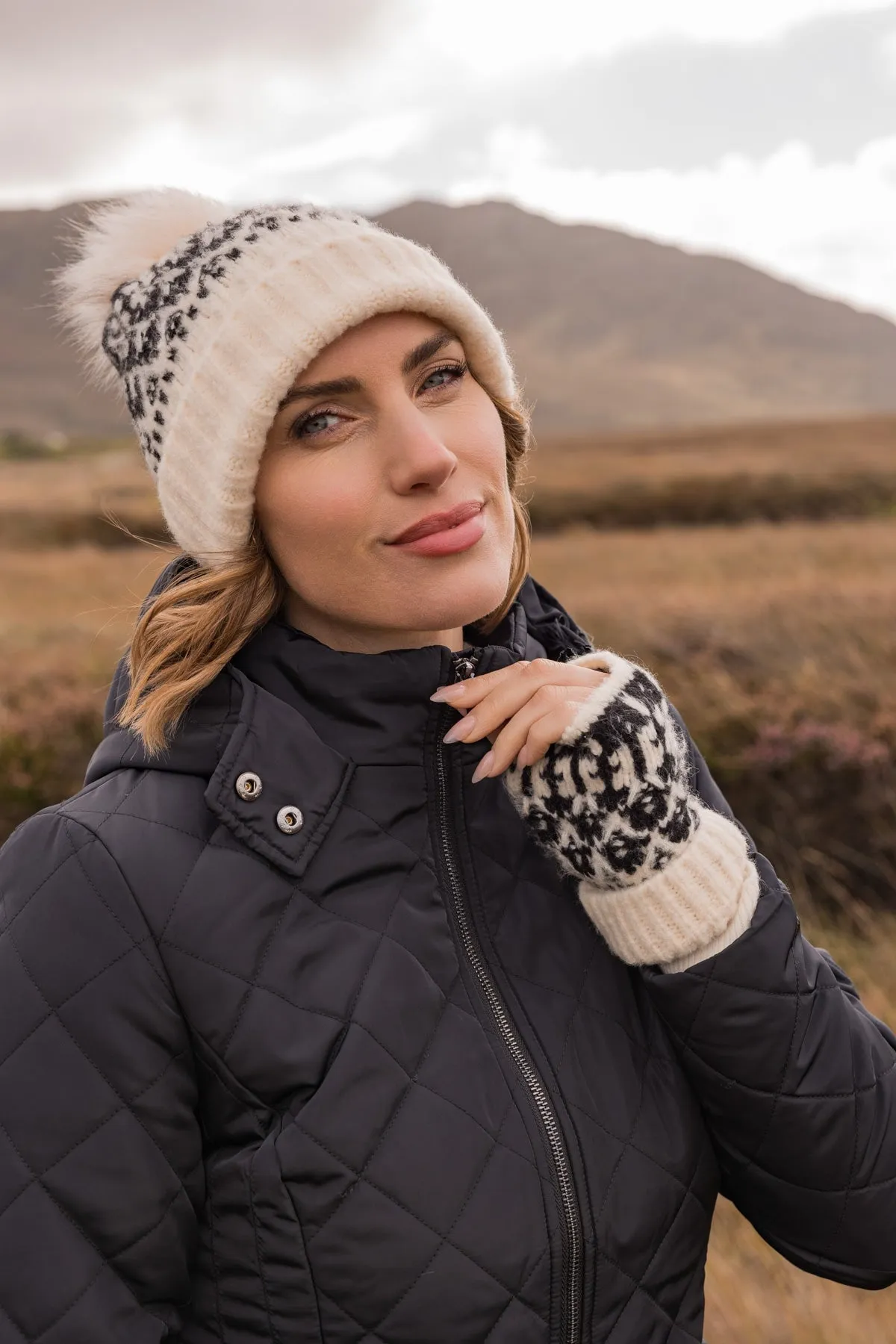 Cream Fairisle Knit Beanie Hat