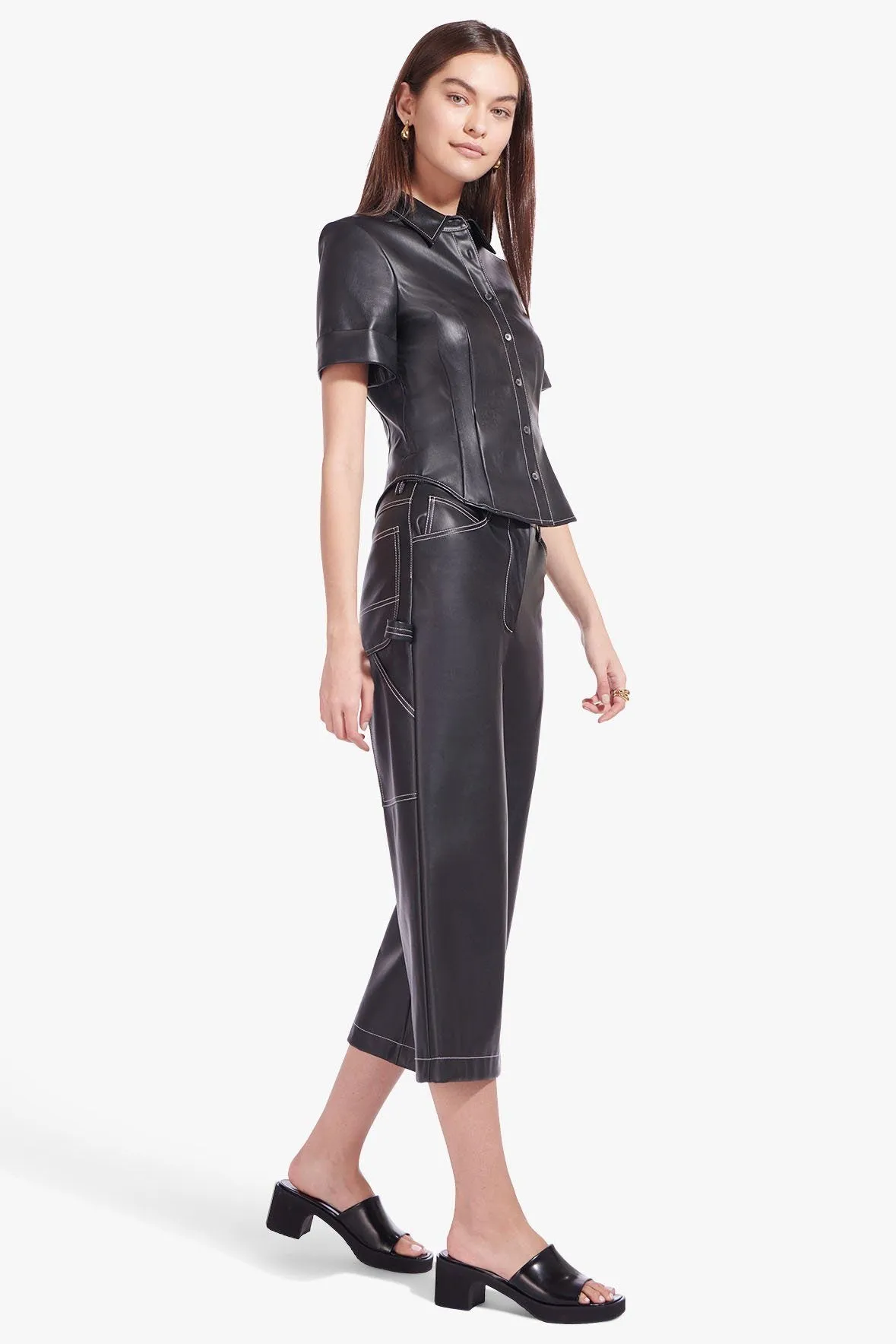 CROPPED DOMINO PANT | BLACK VEGAN LEATHER