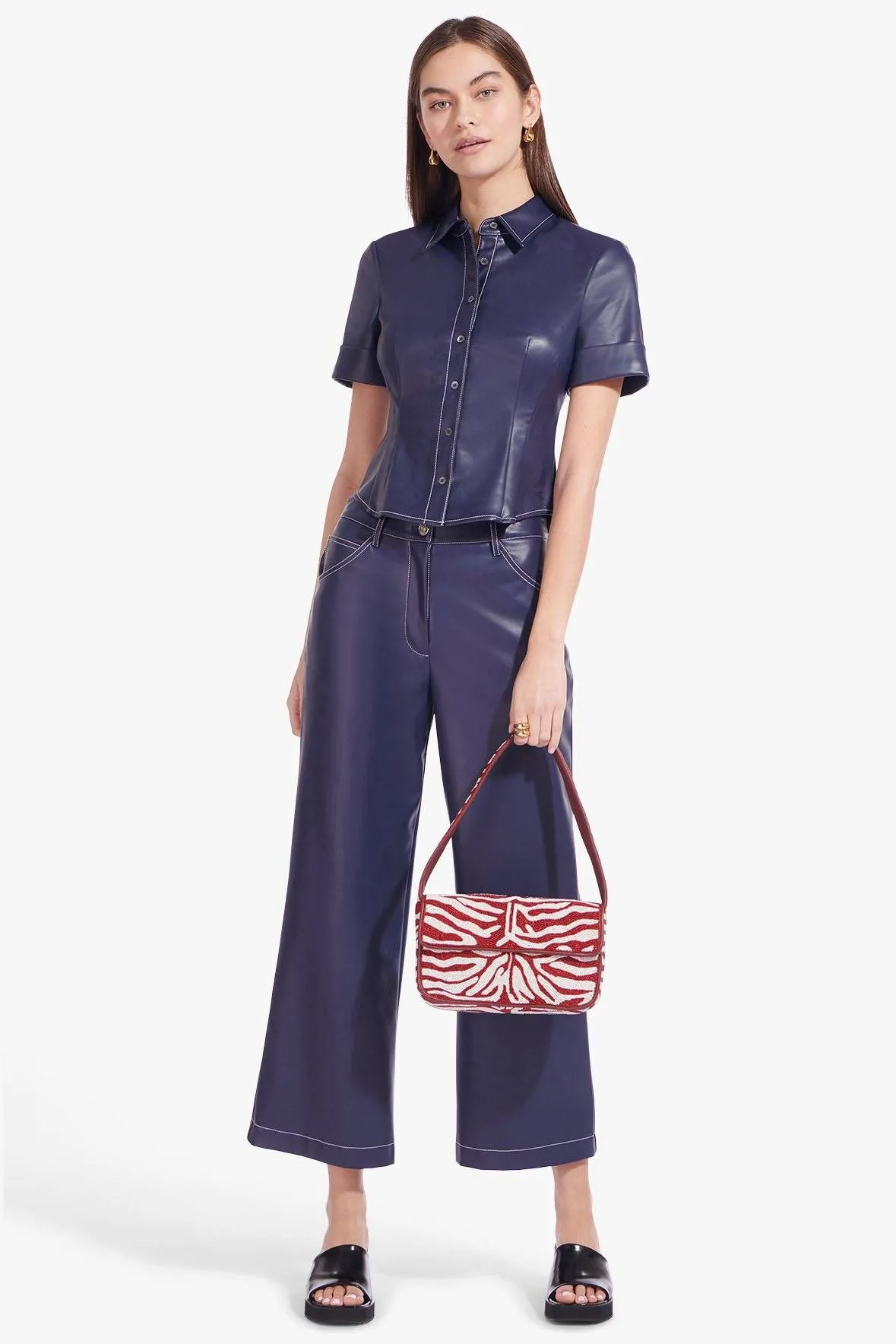 CROPPED DOMINO PANT | NAVY VEGAN LEATHER