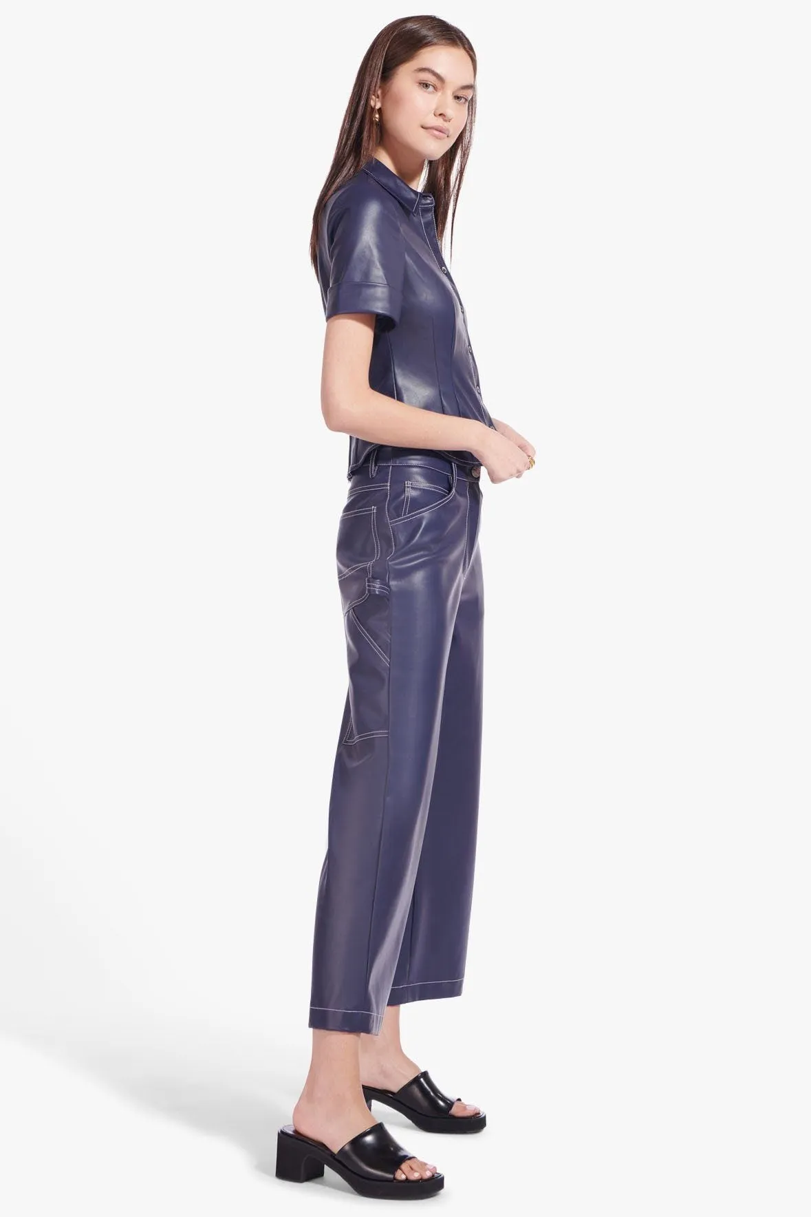 CROPPED DOMINO PANT | NAVY VEGAN LEATHER