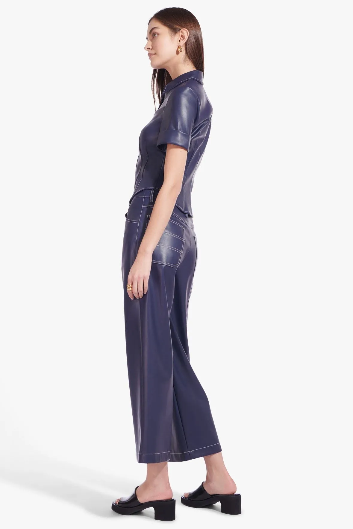 CROPPED DOMINO PANT | NAVY VEGAN LEATHER