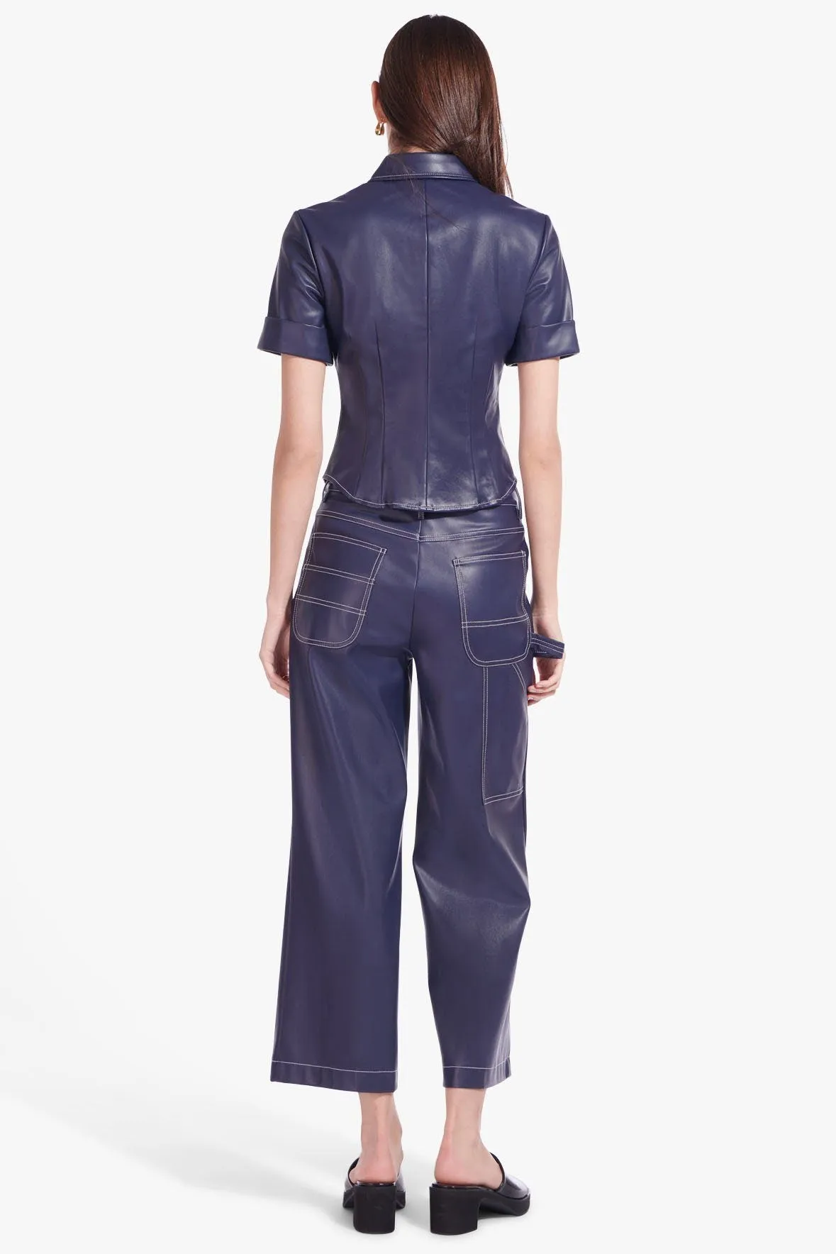 CROPPED DOMINO PANT | NAVY VEGAN LEATHER