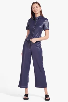 CROPPED DOMINO PANT | NAVY VEGAN LEATHER