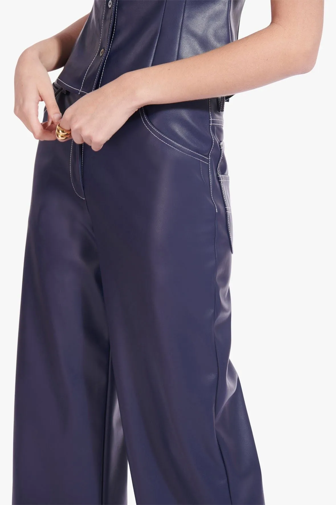 CROPPED DOMINO PANT | NAVY VEGAN LEATHER