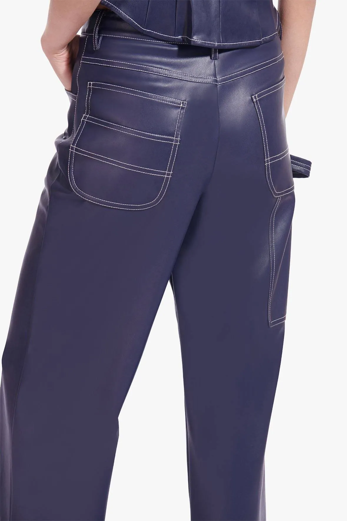 CROPPED DOMINO PANT | NAVY VEGAN LEATHER