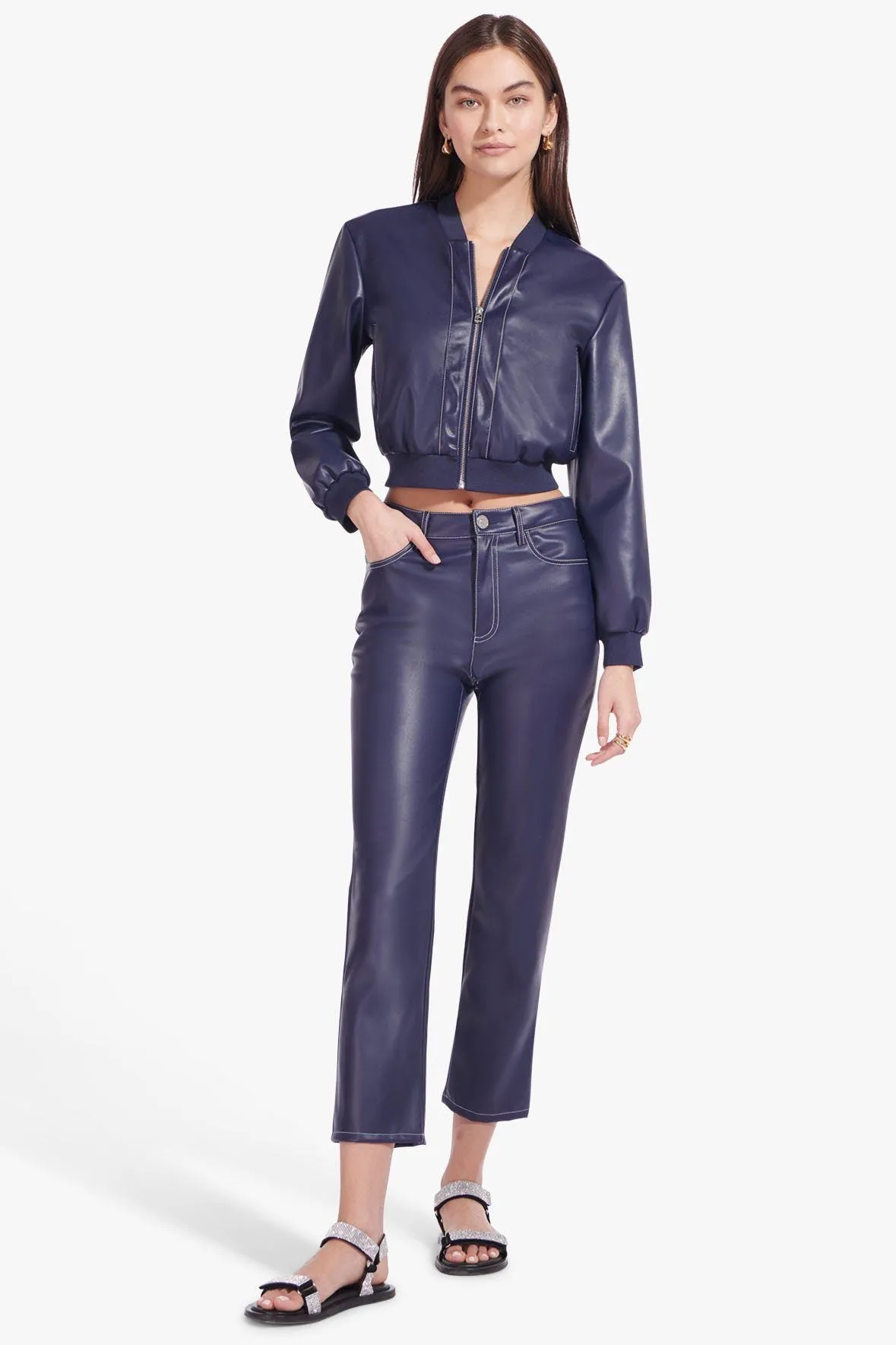 CROPPED ELLIOT PANT | NAVY VEGAN LEATHER