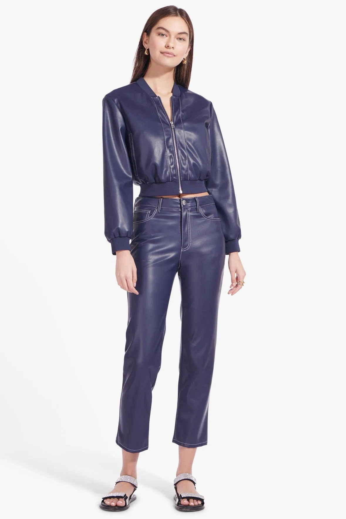 CROPPED ELLIOT PANT | NAVY VEGAN LEATHER