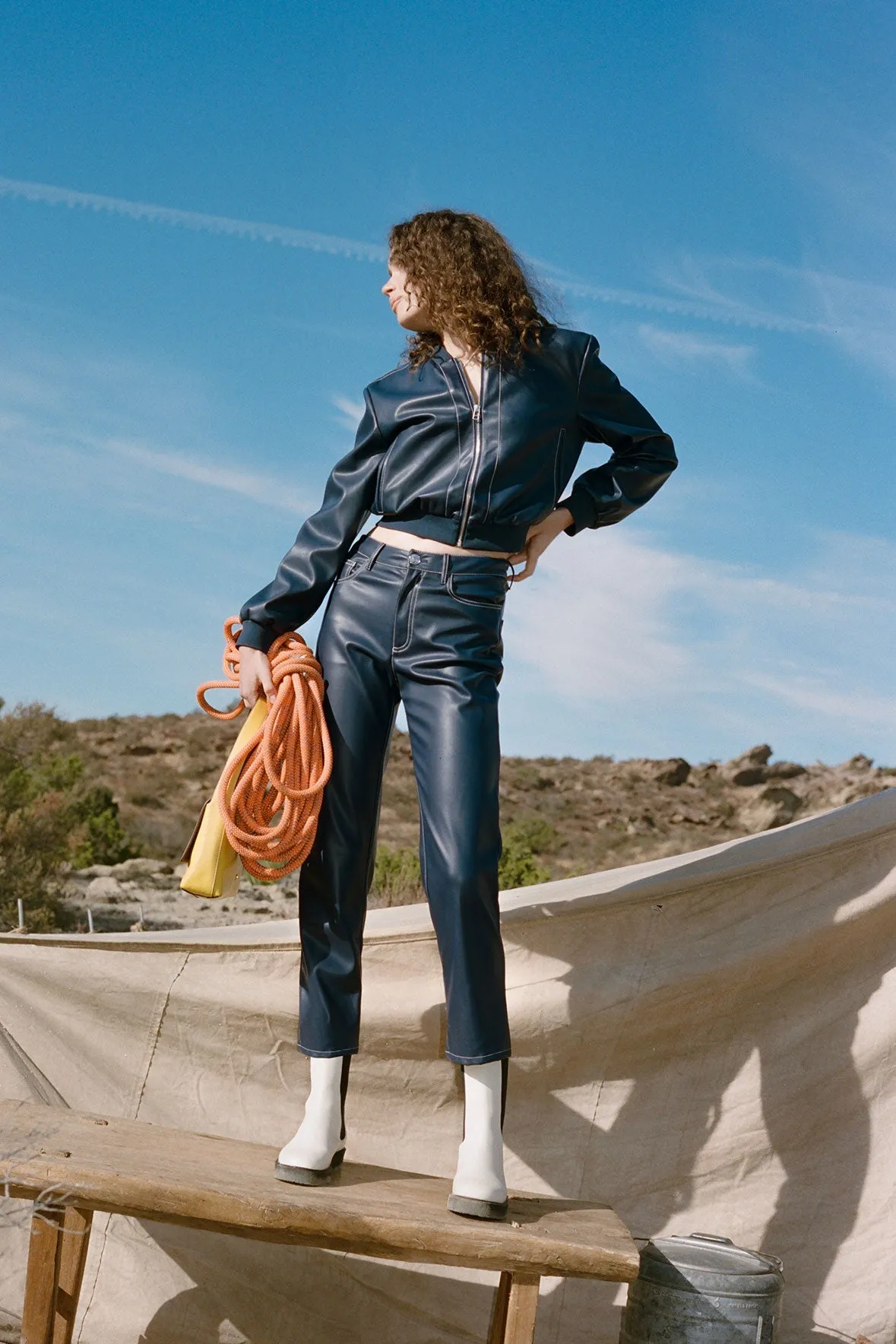 CROPPED ELLIOT PANT | NAVY VEGAN LEATHER