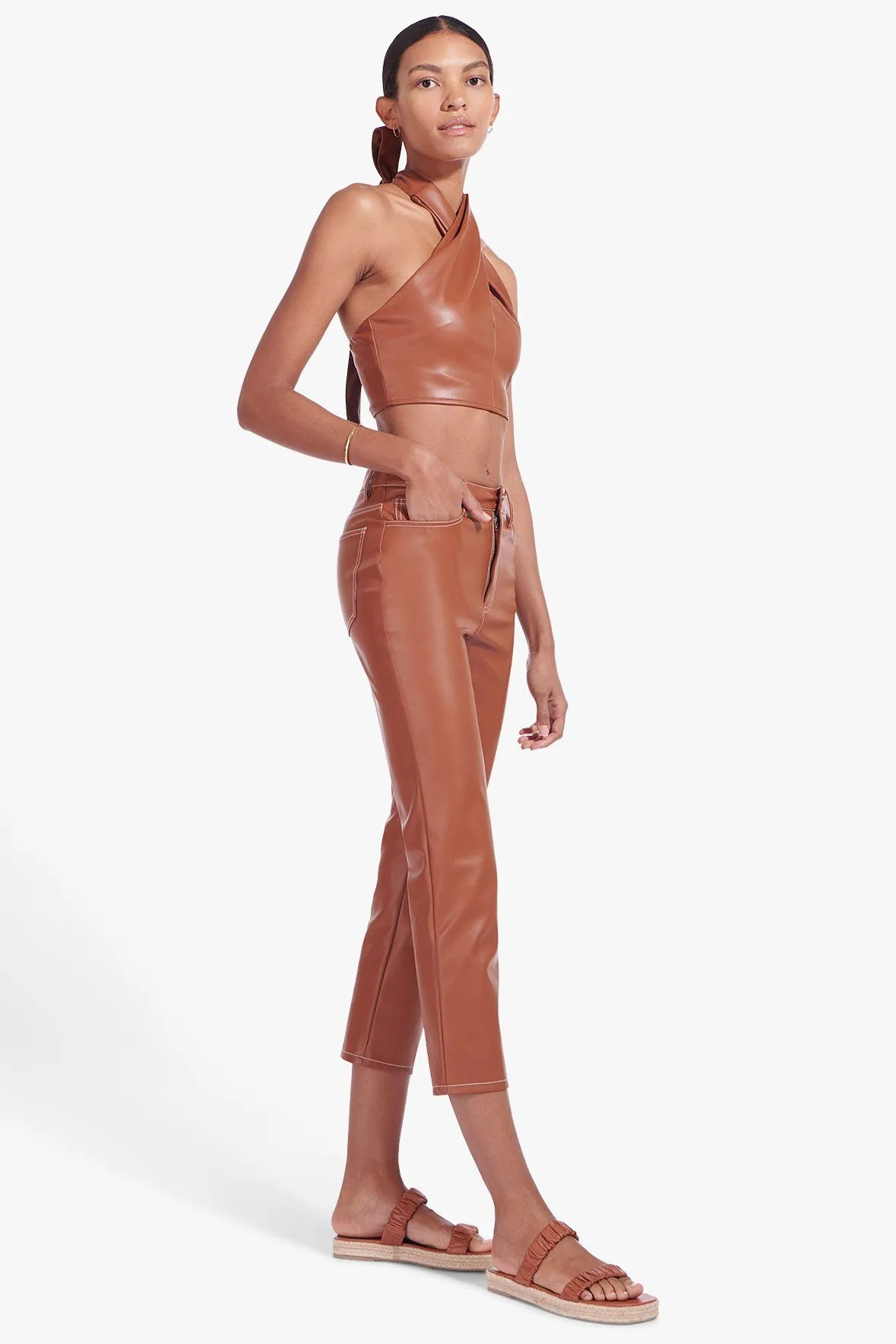 CROPPED ELLIOT PANT | WHISKEY VEGAN LEATHER