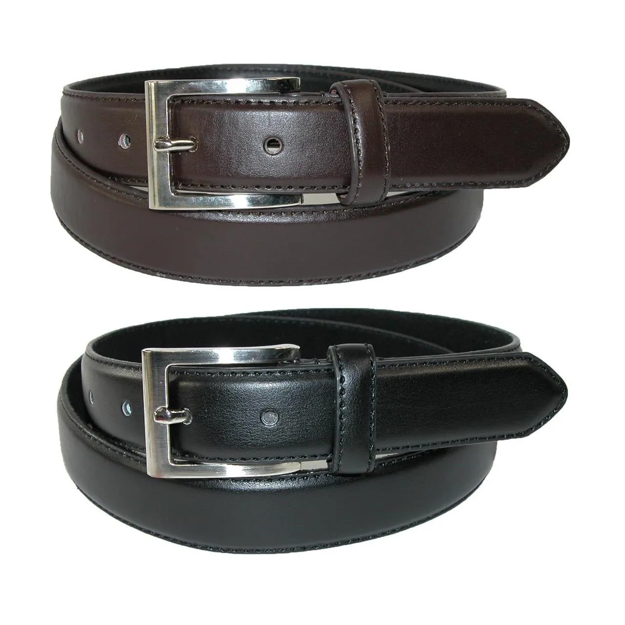 CTM® Men's Big & Tall Leather Dress Belt with Silver Buckle (Pack of 2)