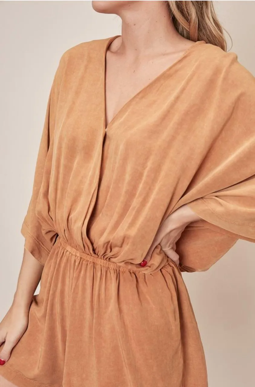Dana Mustard Tie-Dye Dolman Sleeve Surplice Romper