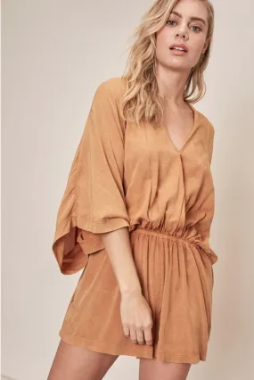 Dana Mustard Tie-Dye Dolman Sleeve Surplice Romper
