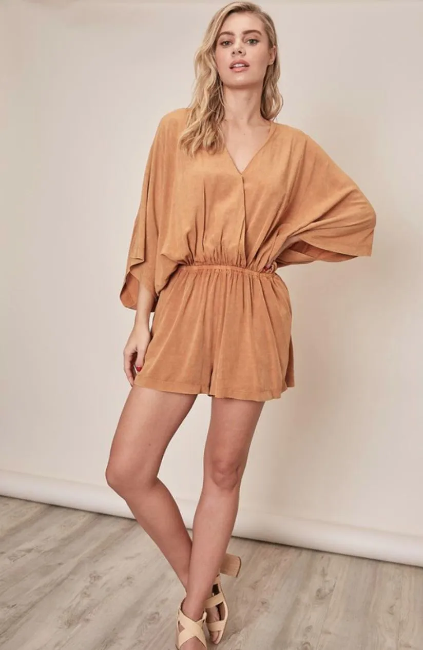 Dana Mustard Tie-Dye Dolman Sleeve Surplice Romper