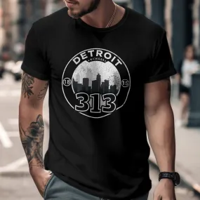 Detroit 313 Michigan City Skyline T-Shirt, Vintage Style Urban Tee, Unisex Graphic Shirt for Locals and Tourists