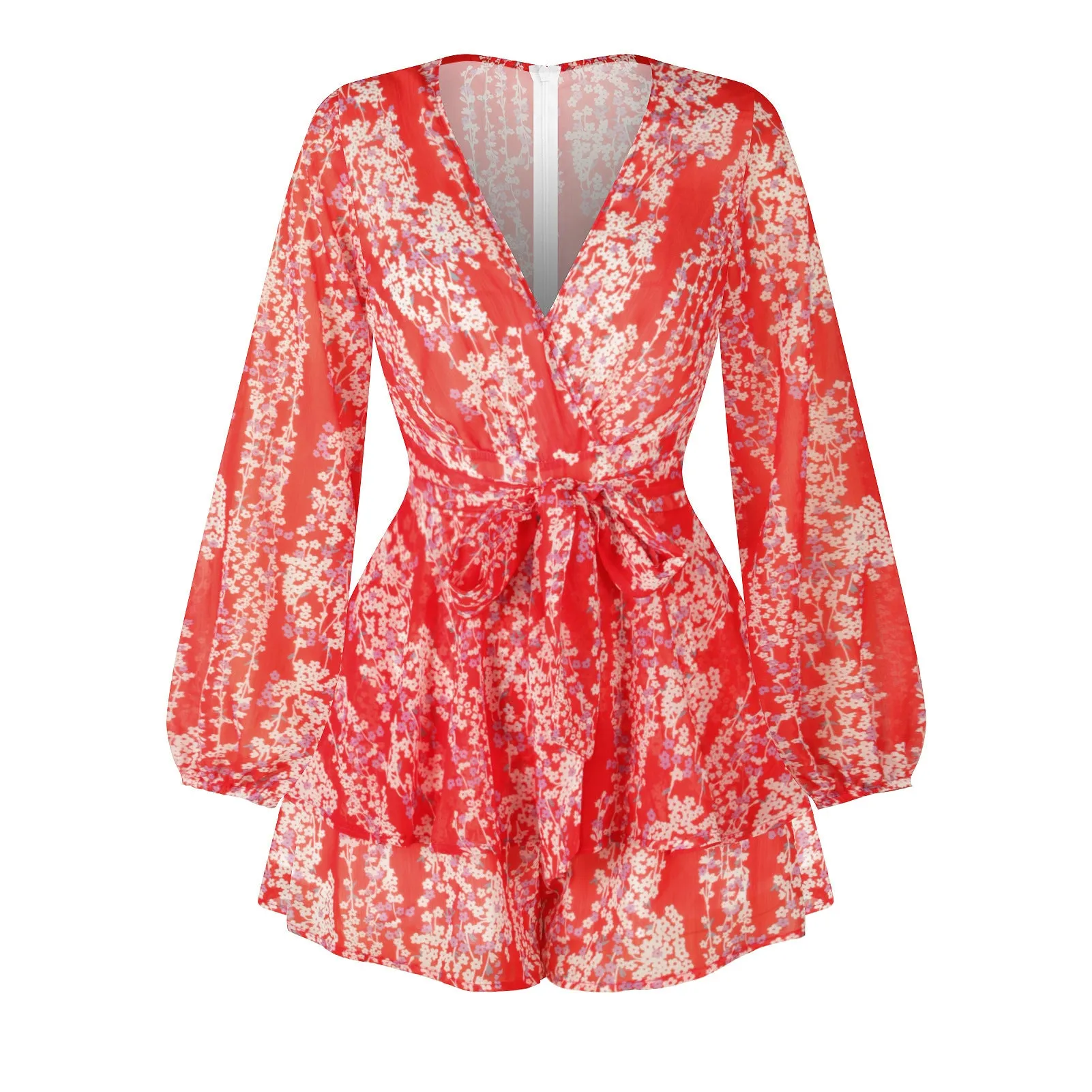 Digital printing summer breathable long sleeve V-neck gentle wind one-piece shorts women's clothing