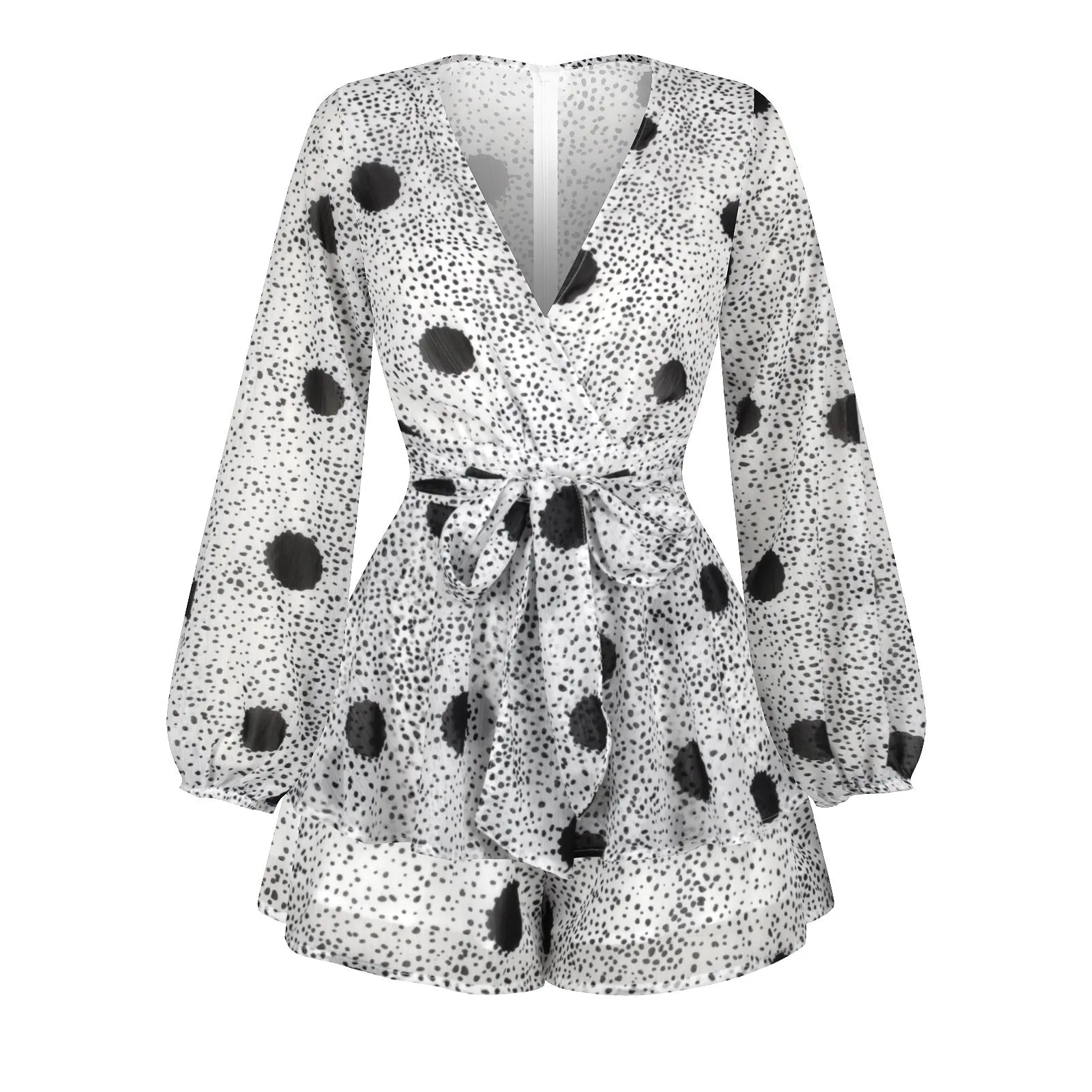 Digital printing summer breathable long sleeve V-neck gentle wind one-piece shorts women's clothing