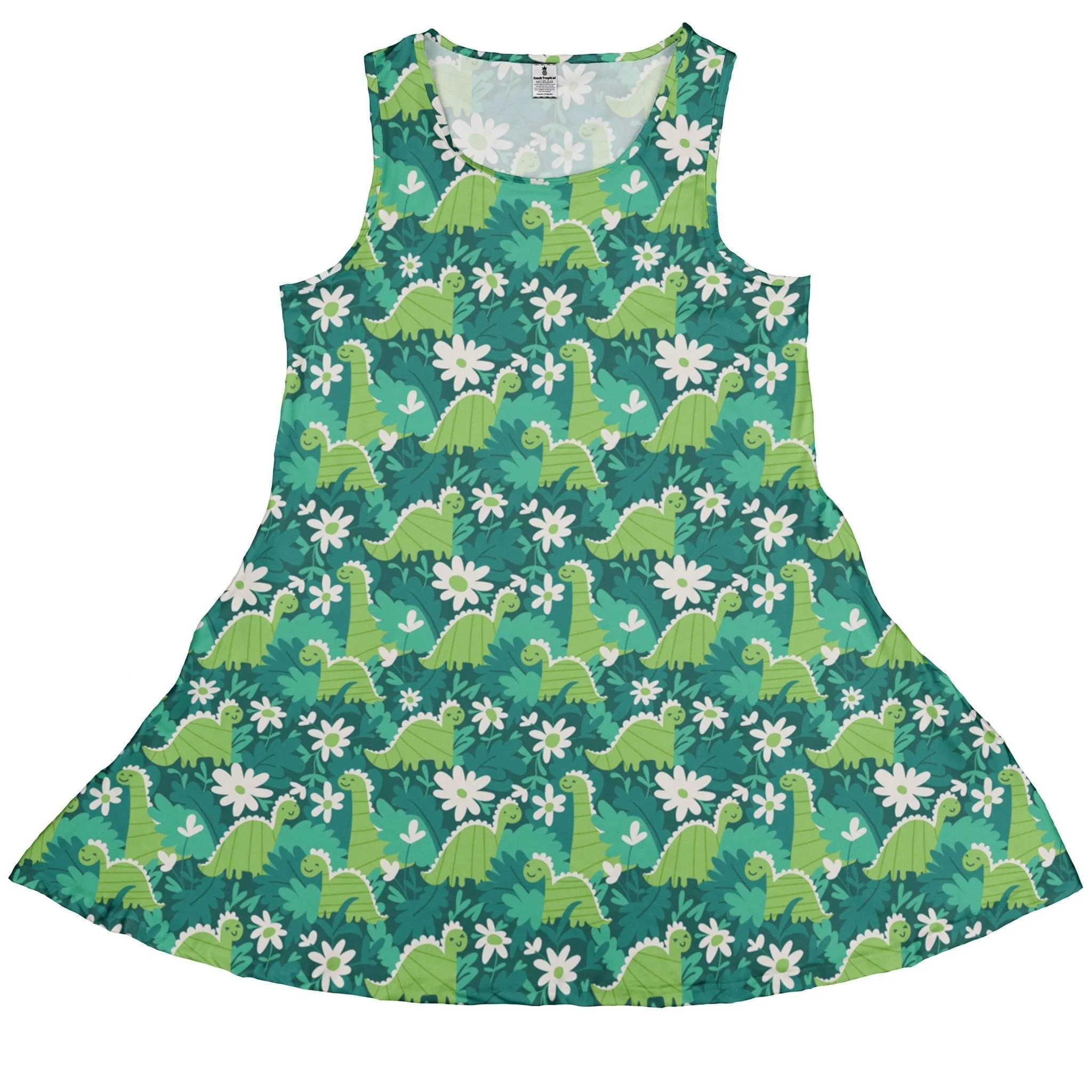 Dinosaur Smiles Flowers And Leaves Dress