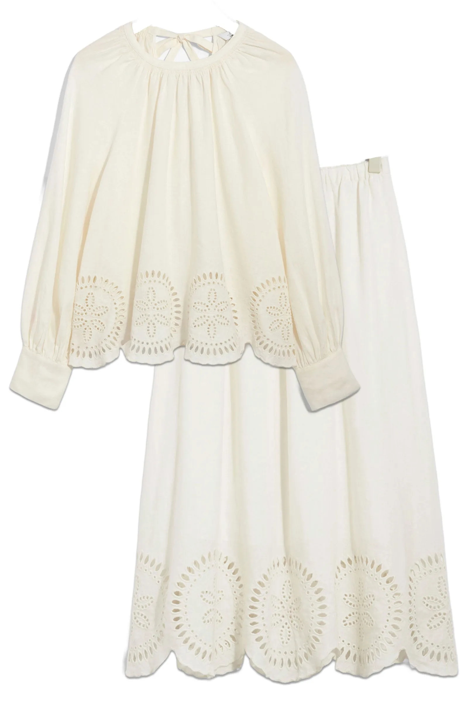 Embroidered Linen Blouse and Skirt Set