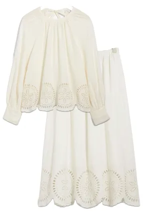 Embroidered Linen Blouse and Skirt Set