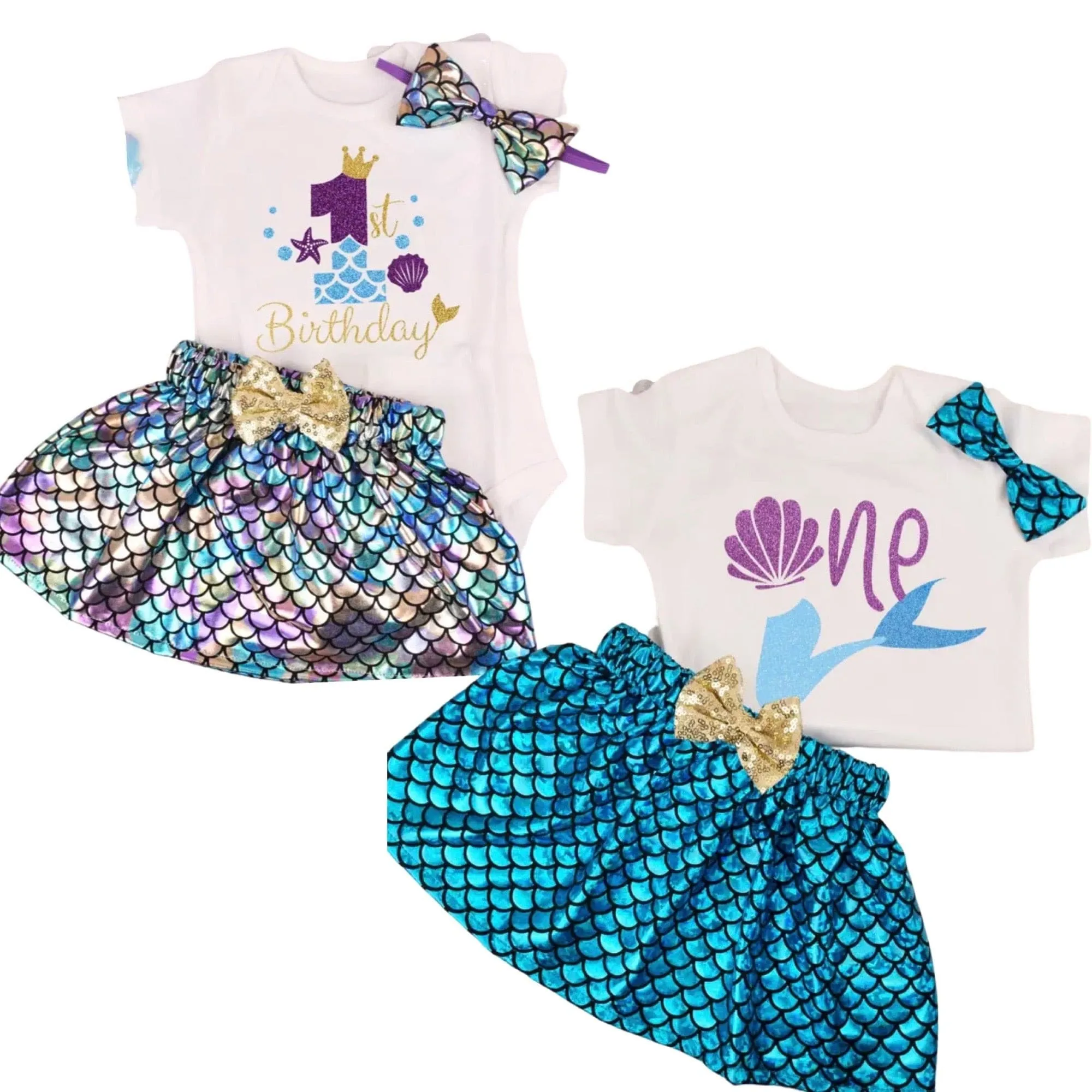 First Birthday One Romper - Mermaid Theme , Blue