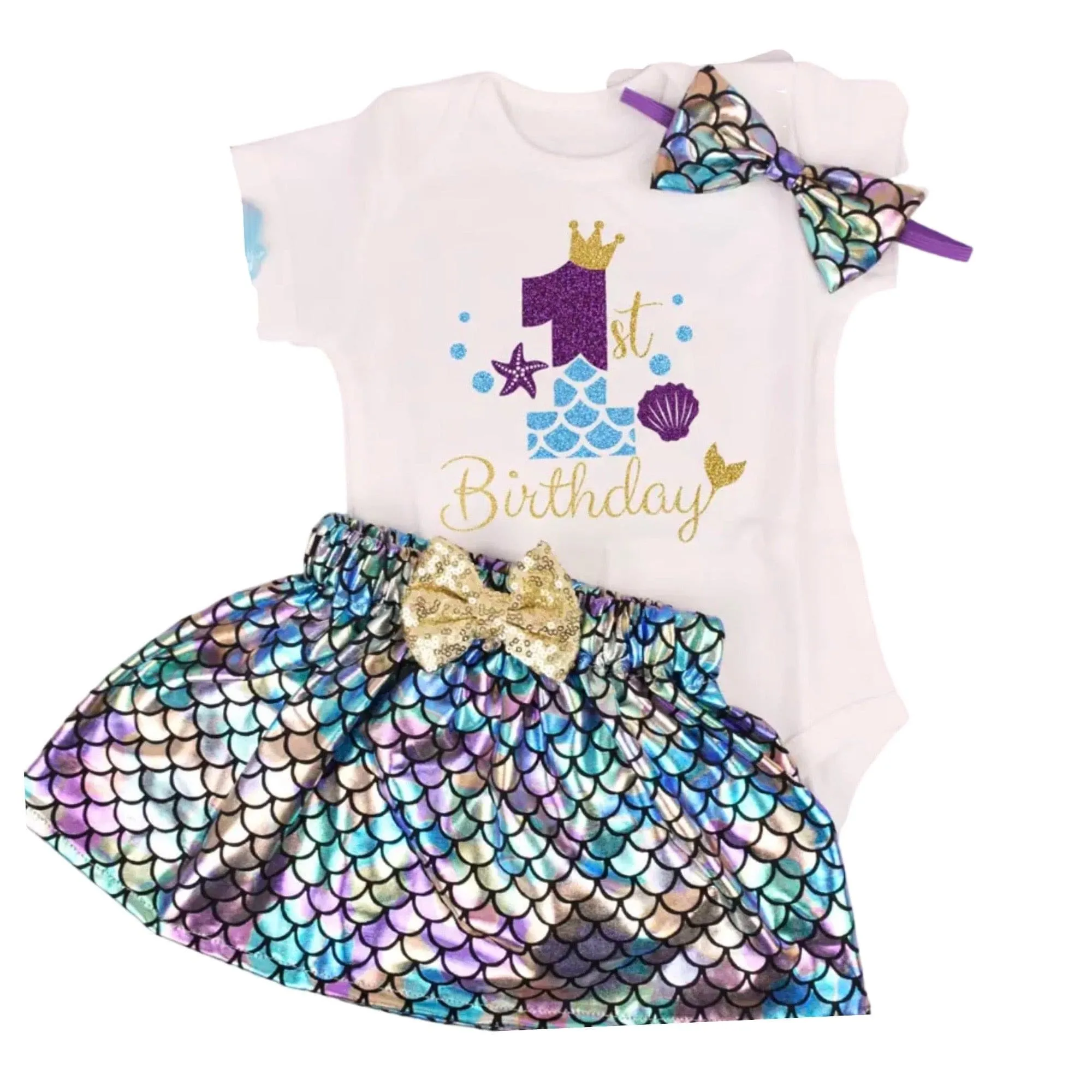 First Birthday One Romper - Mermaid Theme , Blue