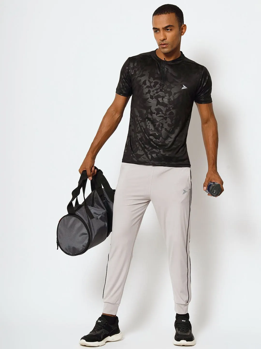 FITINC Slim Fit Light Grey Jogger for Men with Double Piping & Zip Pockets