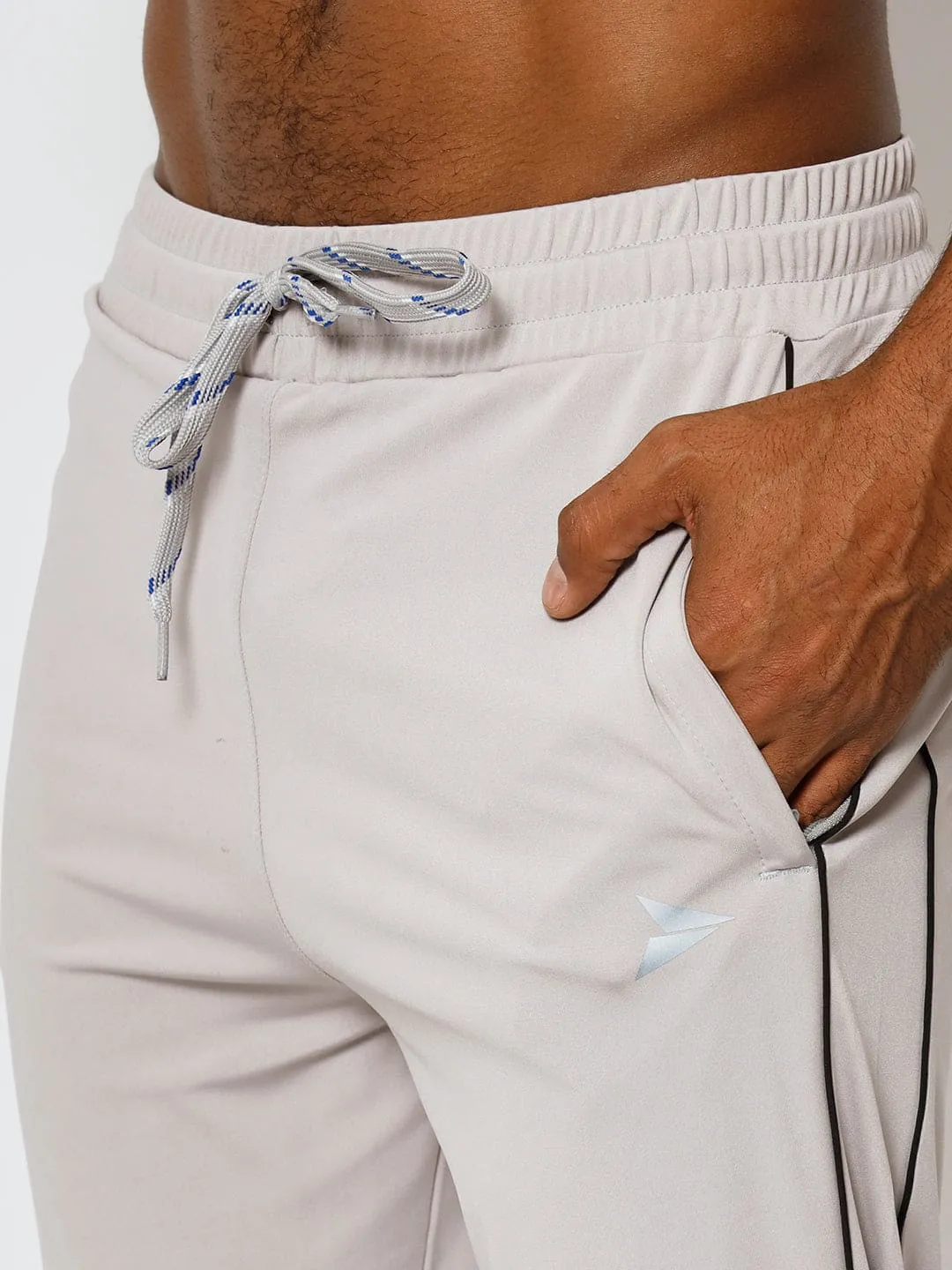 FITINC Slim Fit Light Grey Jogger for Men with Double Piping & Zip Pockets