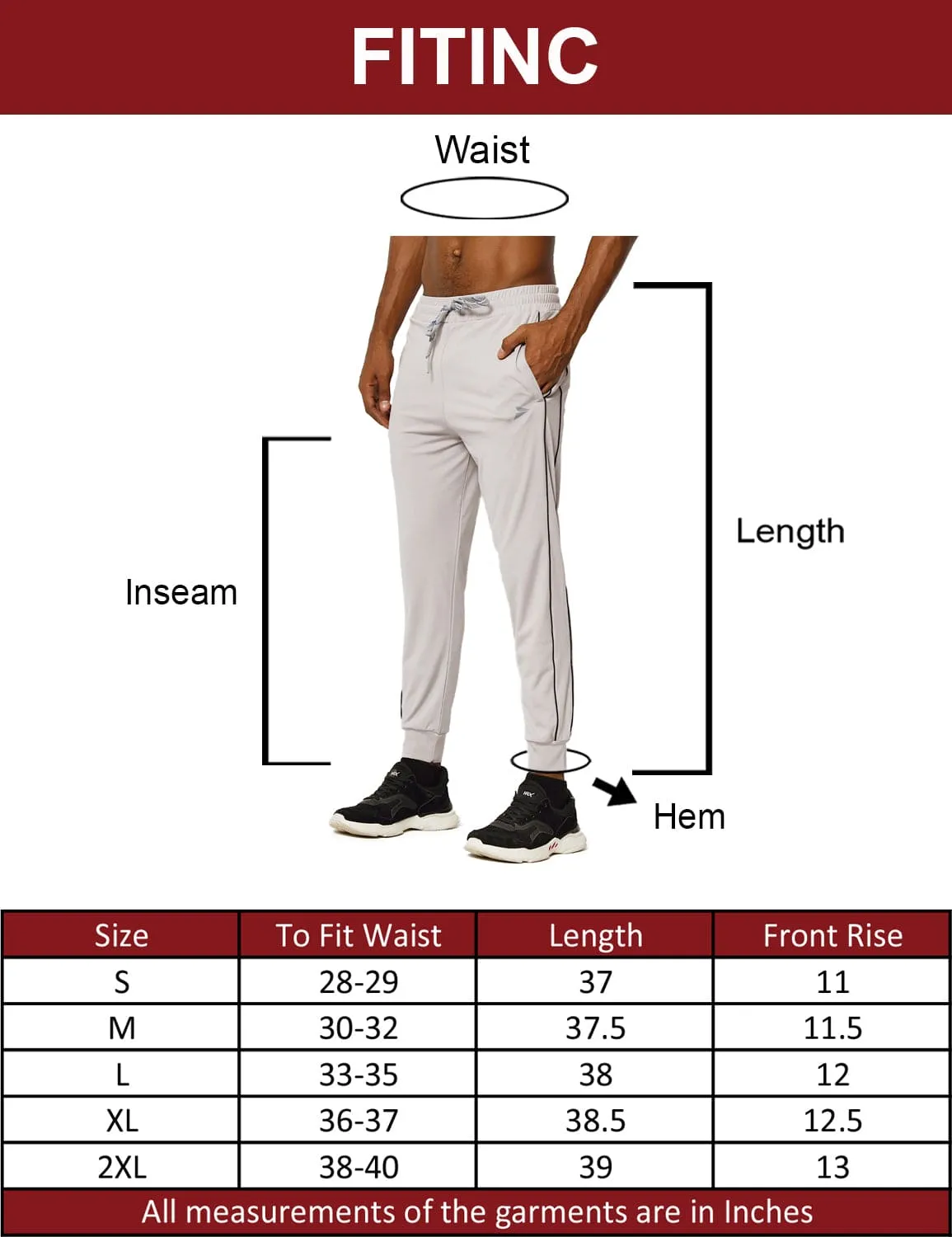 FITINC Slim Fit Light Grey Jogger for Men with Double Piping & Zip Pockets