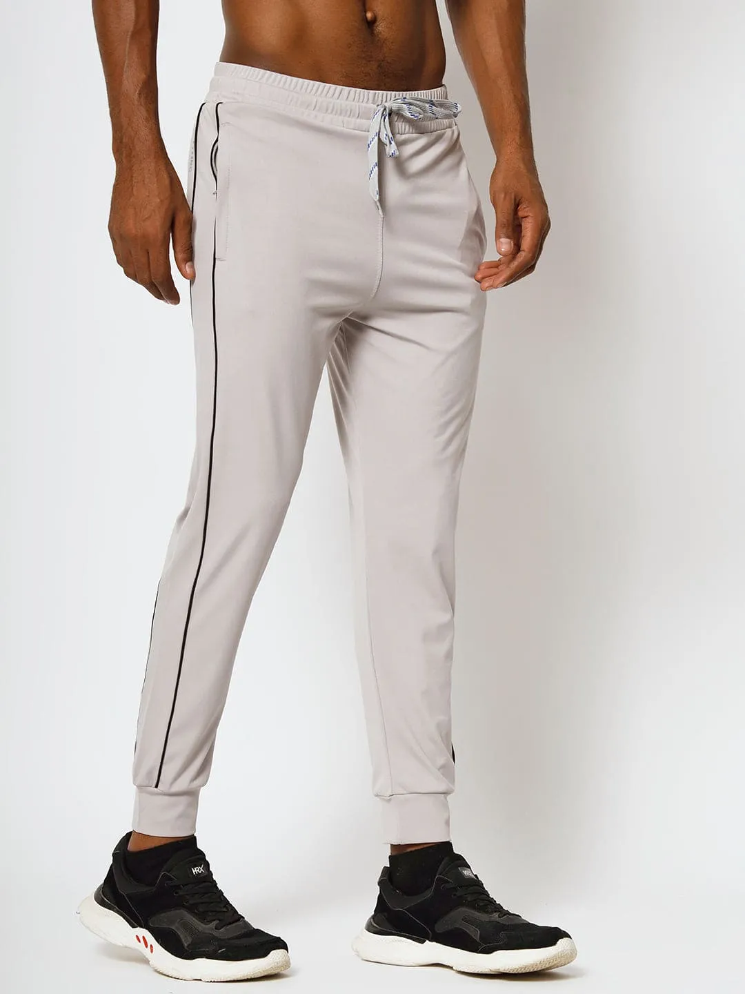 FITINC Slim Fit Light Grey Jogger for Men with Double Piping & Zip Pockets