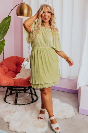 Flight Plans Pleated Dress In Lime Punch