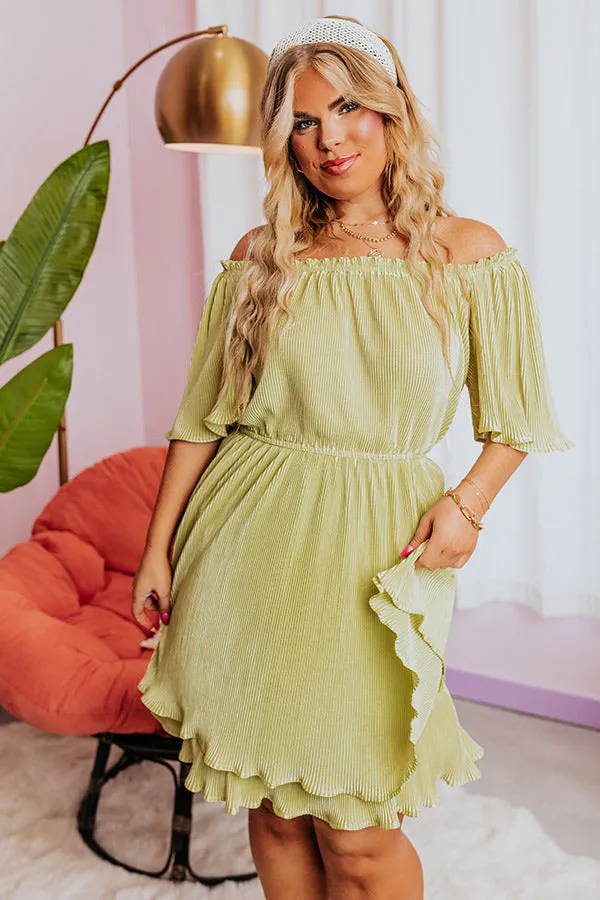 Flight Plans Pleated Dress In Lime Punch