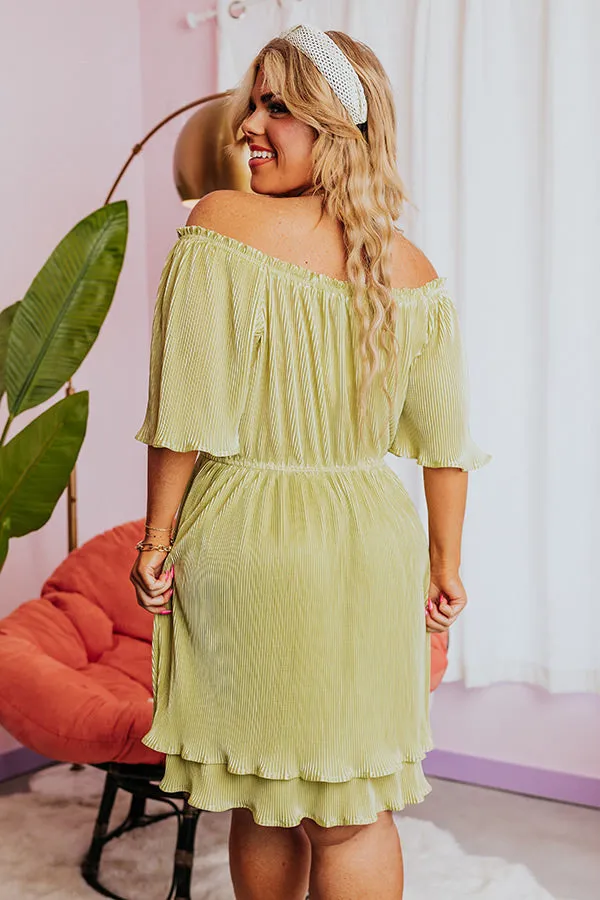 Flight Plans Pleated Dress In Lime Punch