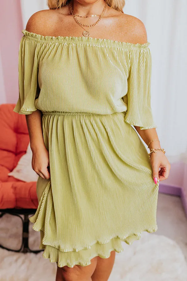 Flight Plans Pleated Dress In Lime Punch