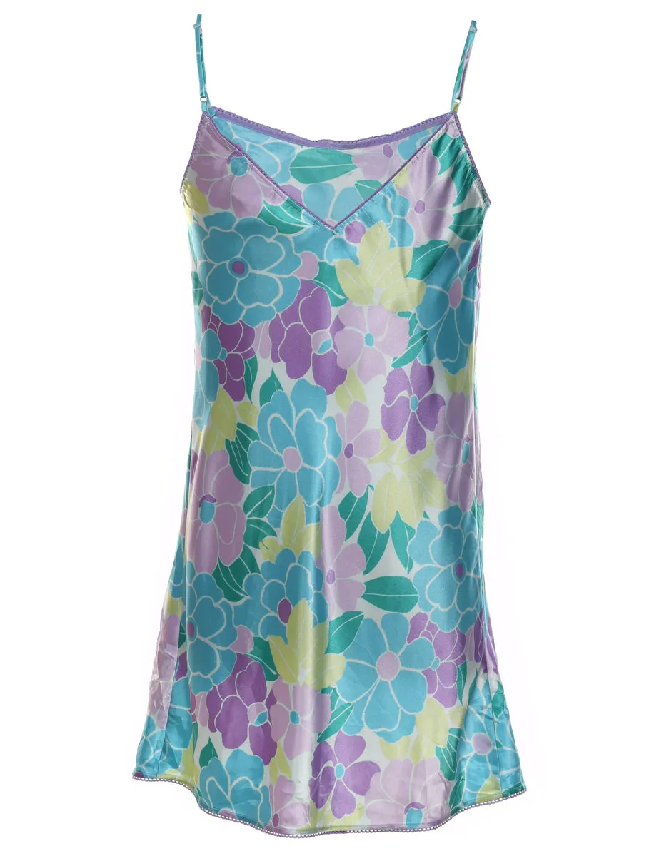 Floral Print Multi-Colour Y2K Slip Dress - M